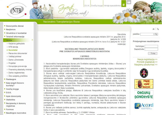 Sukurta interneto svetainė transplantacija.lt